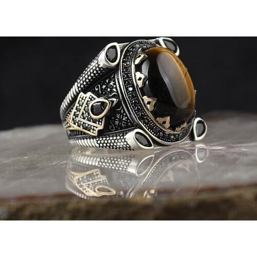 Real Sterling Silver Ring with Natural Tiger Eye or Topaz or Agate or Zircon Gemstone Silver Women Ring Silver Men Ring