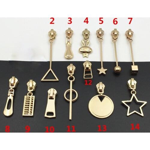 NEW Arrival 3# 5pcs Gold Metal Zipper Slider DIY Clothes Zipper Pull Bag Lock Accessories Just For Metal Zipper P127