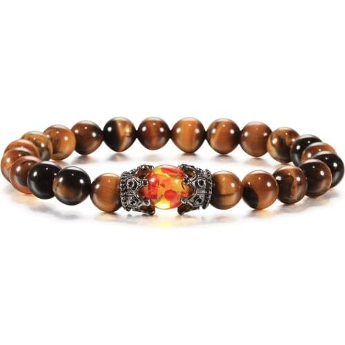 Dropshipping Natural Stone Tiger Eyes Beads Couple Crown Men Women Strand Bracelet Bangles Charm Handmade Jewelry Gifts Pulseira