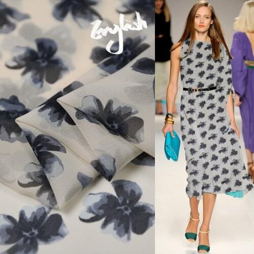 1 Meter Century Flower Family Luxury Silk Georgette Fabric Designer