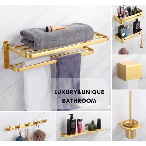 Luxury Golden Bathroom Shelves Organizer Shower Shelf Corner Shampoo Storage Rack Punch-free Space Aluminum Holder Accessories