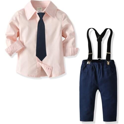Fashion Boys Gentleman Clothing Sets Cotton Long Sleeve Shirt with Bowtie+Overalls Outfits Suits Kids Boys Christmas Clothes 2Y