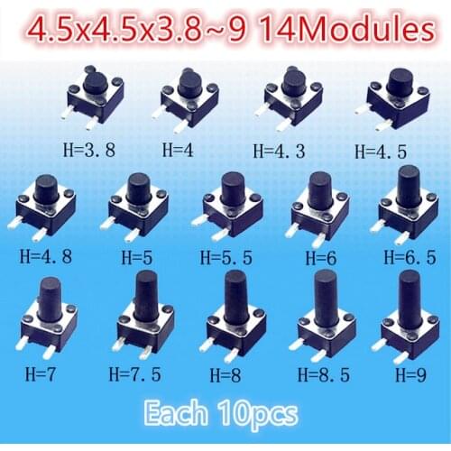 140pcs Assorted Micro Tactile Push Button Touch Tact Switch Kit 4.5x4.5x3.8~9 DIP 2 3 4Pin Toy LCD Switch