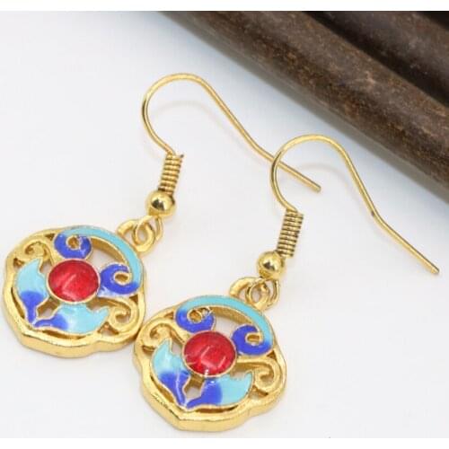 Hot sale new fashion high grade 15mm beautiful cloisonne women fine dangle earrings drop earring for party jewelry making B2573