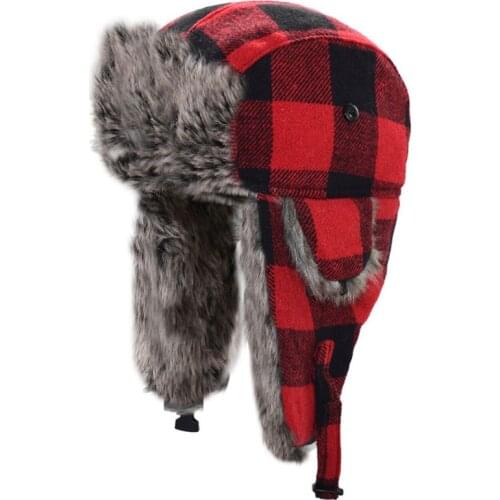 Men Women Winter Warm Trapper Trooper Hat Lattice Plaid Print Thermal Plush Lined Bomber Ushanka Earflap Cap H9ED
