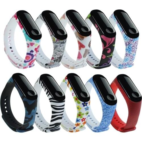 M3 Wristband Wrist Band Printing Flower Silicone Bracelet Strap Replacement For Xiaomi Mi Band 3 Smart Watch Accessories Parts