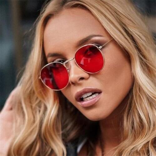 Summer Red Round Womens Sunglasses Tinted Lens Small Round Sun Glasses Classic Vintage Circle Shades For Men UV400 Oculos