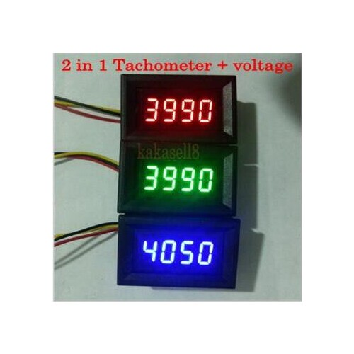 Red LED 2 in 1 Tachometer Gauge digital RPM meter voltmeter for Car Motorcycle
