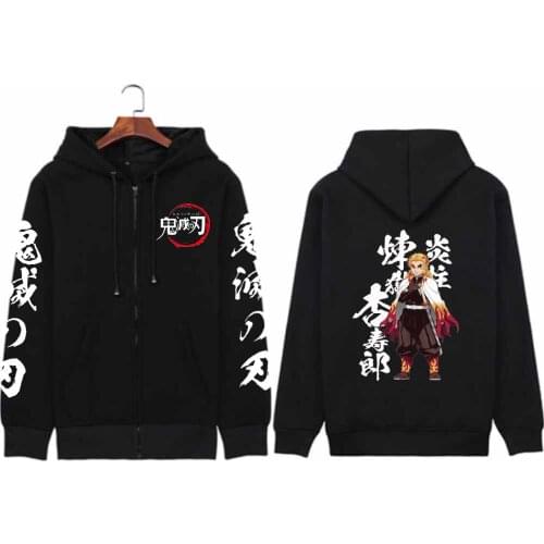 Demon Slayer Rengoku Kyoujuro Hoodie Pullovers Tops Zipper Long Sleeve Loose