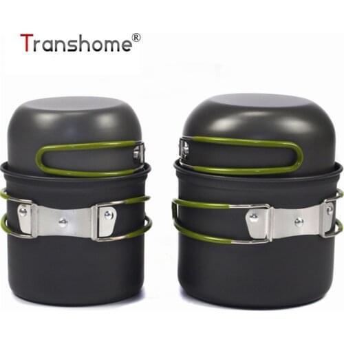 Transhome 4Pcs Ultralight Outdoor Camping Cookware Sets Hiking Picnic Backpacking Tableware Pot Pan 1-2people Non-stick Pot Pans