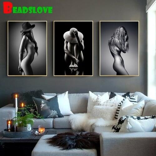 Triptych Diamond Painting Full Square Round Diamond Embroidery Abstract Nude Woman Body Art Black White DIY Diamond Mosaic