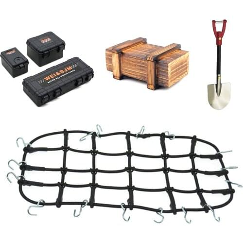 6PCS/Set Simulated Decoration Suitcase Luggage Net Shovel for TRX4 Defender SCX10 90046 90047 Jimny MST VS4 RC Car Accessories