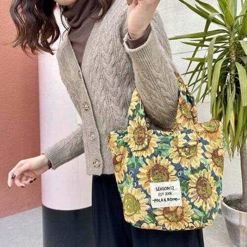 Retro Sunflower Messenger Bag Women Canvas Small Hand Bag Korean Style Floral Shoulder Messenger Bags Female Casual Little Tote