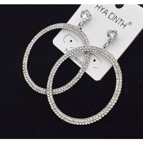 Newest Round Dangle Drop Earrings For Women Fashion Jewelry Metal Inlay Rhinestone Punk Statement Earrings 2018 Length 4.5cm