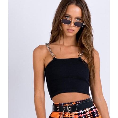 European and American Popular 2020 Summer Womens New Iron Chain Strap Navel Vest Short