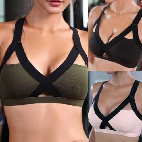 Women Sports Bra Front Cross Side Strech Solid Sport Lift Bra Workout Yoga M-3XL