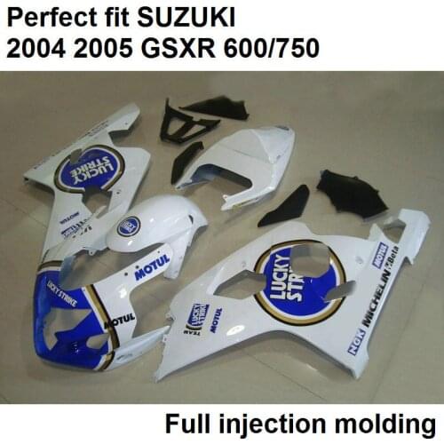 100% fit for Suzuki injection molding fairing kit for GSXR600 K5 2004 2005 white blue fairings set GSXR600/750 04 05 WN95
