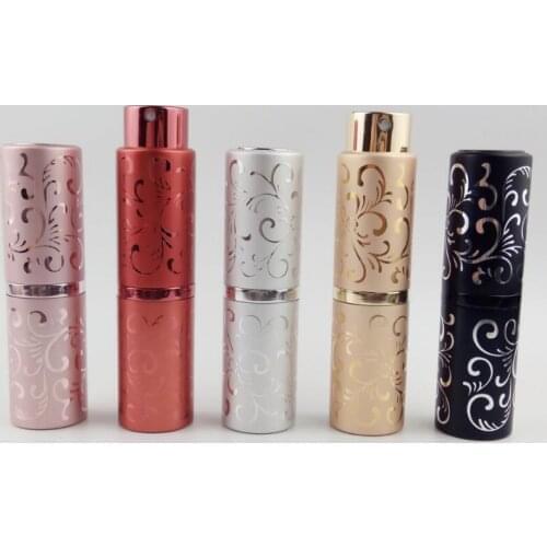 100pcs fashion 15ML Aluminum Empty Glass Perfume Refillable Spray Perfume Bottle With flower Pattern new