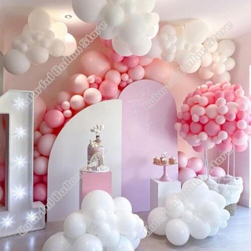 188pcs Double Maca Pink Wedding Birthday Party Background Baby Shower White Maca Pink Anniversary Holiday Dinner Balloon Garland