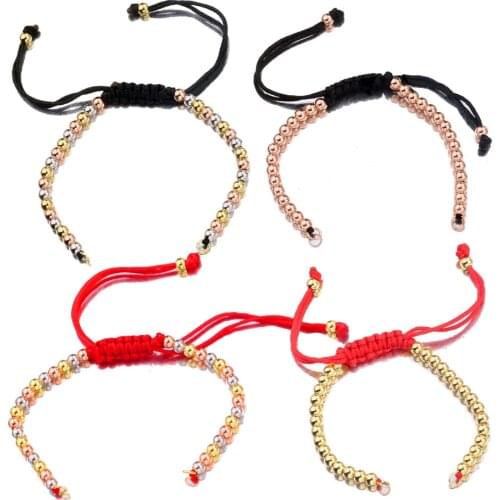 2pcs 5mm Beads Red Black Color Copper Adjustable Rope Chain Braid Bracelets DIY Handmade Making for Connectors Jewelry Making
