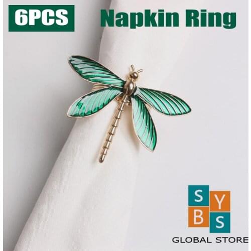 6pcs Green Dragonfly Napkin Ring Napkin Buckle Napkin Holder Party Decoration Table Decor Towel Buckles For Hotel Banquet Party