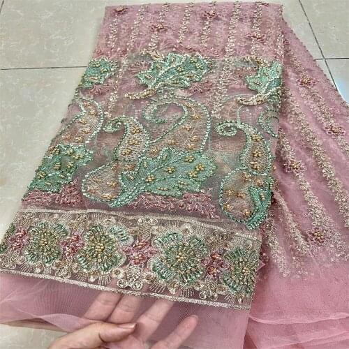 African Beaded Lace Fabric 2021 High Quality French Lace Fabric Nigerian Tulle Mesh Lace Fabrics For Wedding qpaZ0370