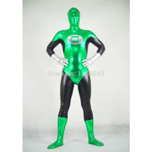Free Shipping Strong Green Shiny Metallic Superhero Costume