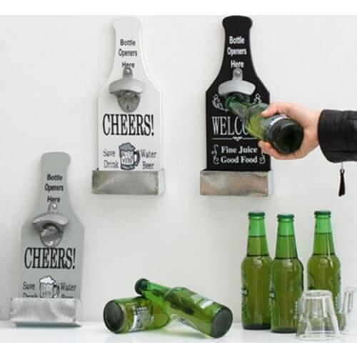 1 Pcs Wood Wall Mounted Bar Beer Glass Bottle Cap Opener Kitchen Tools Home Bar Restaurant Decoration Bottle Opener Beer Opener