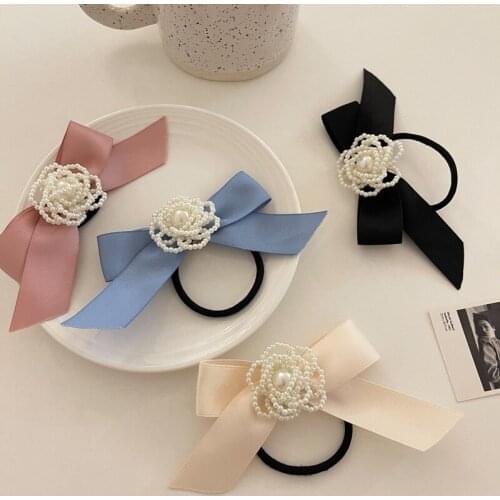 Elegant French Pearl Flower Hair Rope Bow Knot Hair Ring Head Rope Sweet and Versatile Hair Accessories