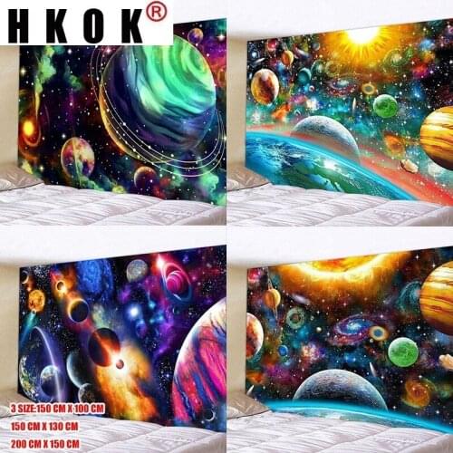 HKOK Space Galaxy Tapestry Wall Hanging Fabric Mural Background Cloth Wall Rugs Towel Beach Blanket Dorm Living Home Decor