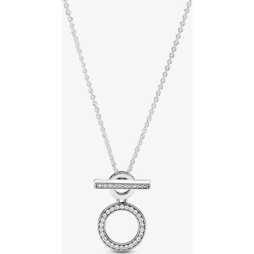 Authentic 925 Sterling Silver Double Hoop T-bar Necklace for Women S925 Fine Jewelry Collier Necklaces & Pendants Colgantes