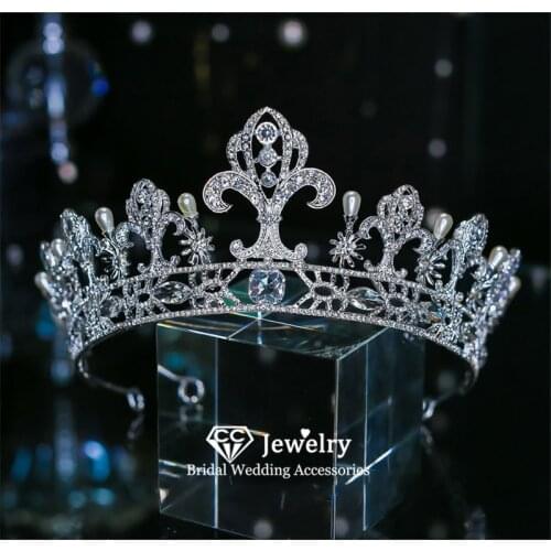 CC Wedding Crown Women Accessories Engagement Hair Ornament Bridal Hairbands Pearl Headpiece High Quality Hairwear Tiaras QS35