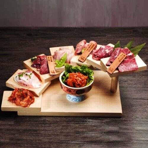 Creative Plate Multilayer Wooden Tray Sushi Frame Sushi Shelf Serving Tray Dessert Restaurant Cuisine Sashimi Food Tray 1pcs