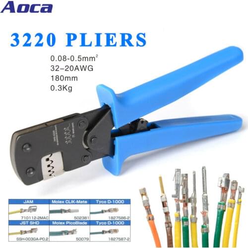 Micro Connector Pin Crimping Tool 0.03-0.52mm2 32-20AWG Ratcheting Crimper for D-Sub,Open Barrel suits Molex,JST,JAE,TYCO-E