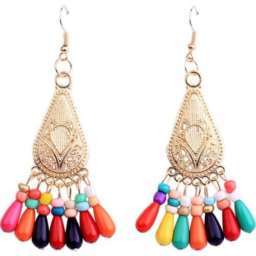Trendy Retro Handmade Beaded Long Tassel Earrings Vintage Gypsy Boho Fashion Jewelry Unique Golden Drop Earrings For Women Gifts