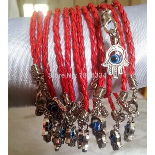 Fashion Tibetan silver Hamsa Fatima hand Charm Evil Eye Lucky woven leather cord bracelets and pendants &Bangles DIY jewelry A1