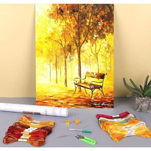 Autumn Vacation Printed Canvas 11CT Cross-Stitch Embroidery Kit DMC Threads Handiwork Craft Knitting Painting For Mulina
