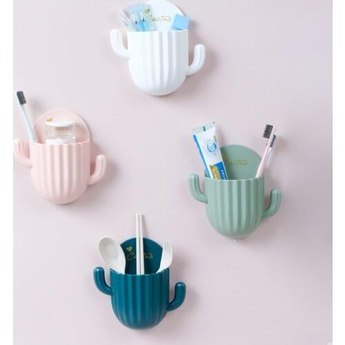 Plastic Storage Rack Suction Hanging Tooth Brush Holder Wall-mounted Holder Bottom Hole Design Rack Saving Bathroom Accessories
