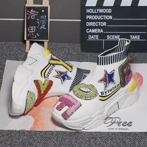 2021 spring new heavy industry hydraulic drill letter thick-soled high-top shoes tide brand stretch knitted socks shoes women