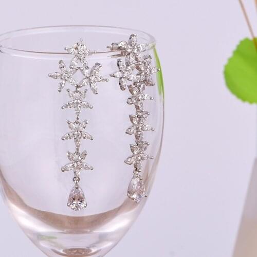 New Arrival Luxury Star Cubic Zirconia Drop Earrings Jewelry Crystal Earrings For Girls Bride Bridesmaid Wedding CZE-9053