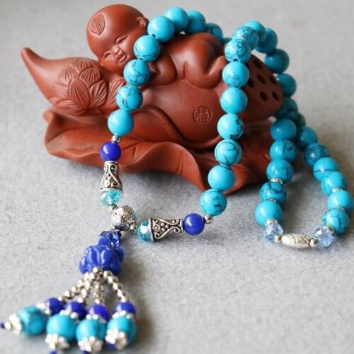 New 8mm Burst Pattern Blue Turkey Stone Bracelets Tassels Pendant Female Bracelets Multilayer Chain Natural Stone Jewelry Making