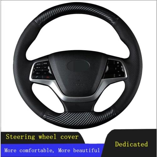 Car Steering Wheel Cover Black Hand-stitched Carbon Fiber Leather For Hyundai Elantra 4 2016 - 2018 Solaris 2017 Accent 2018