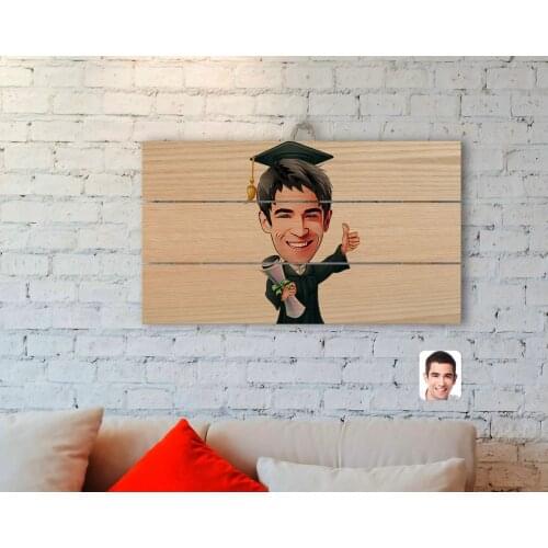 Personalized Men 'S Graduated Caricature Of Authentic Wooden Pallet Tablo-1