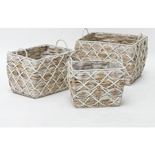 Handmade Woven Storage rectangle shape Water Hyacinch Rush Basket with Handles seagrass basket