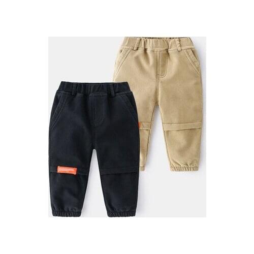 Boys Plus Velvet Casual Pants Long Trousers 2021 Winter New Childrens Clothing Korean Thick Warm and Velvet Pants Baby Trousers