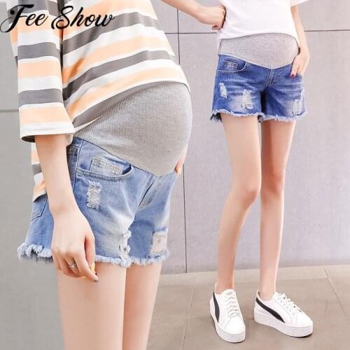 Maternity Womens Shorts Summer Wear Low-waisted Denim Shorts Maternity Clothes Spring Loose Pants For Pregnancy Women Clothes