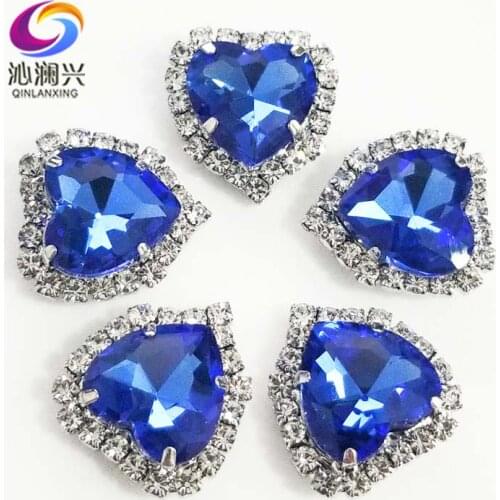 Factory sales Light blue heart shape top grade Crystal glass buckle,silver bottom sew on rhinestones Diy/jewelry accessories