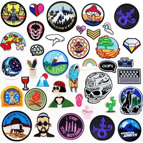 Rainbow Mushroom Patches Cloth Mend Decorate Sew On Patch Clothes Apparel Sewing Decoration Applique Badges Mountain Moon