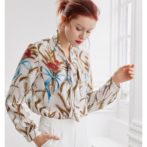 Real Silk Shirt Blouse Office Lady Womens Tops and Blouses Korean Women Clothes Blusas Mujer De Moda 2020 18141 YY2937