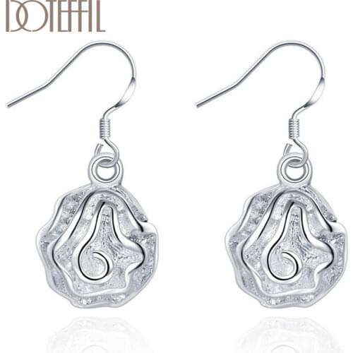 DOTEFFIL 925 Sterling Silver Flower Shape Earrings Charm Women Jewelry Fashion Wedding Engagement Party Gift